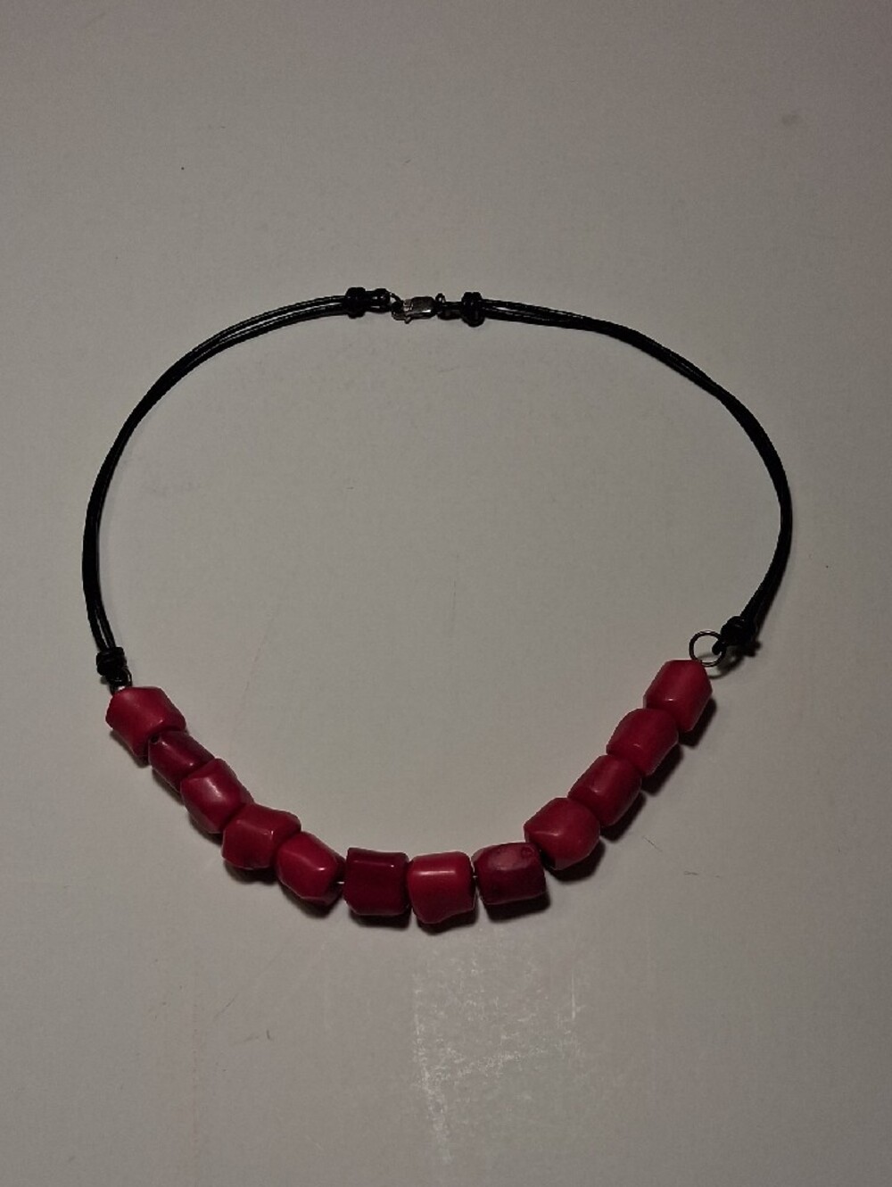 Handmade Red Coral Necklace with Black Cord